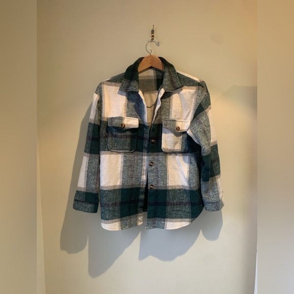 SHEIN Jackets & Blazers - SHEIN Green and White Checkered Jacket Fall Outdoors